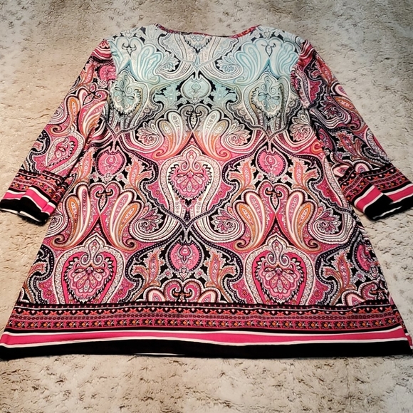 Cruise by Creation 3/4 Sleeve Blue Pink Paisley Tunic Size Small Bust 38 In NWT - Picture 5 of 5
